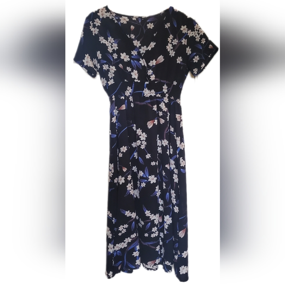 Womens Black Dress with White Flowers Size Medium.
